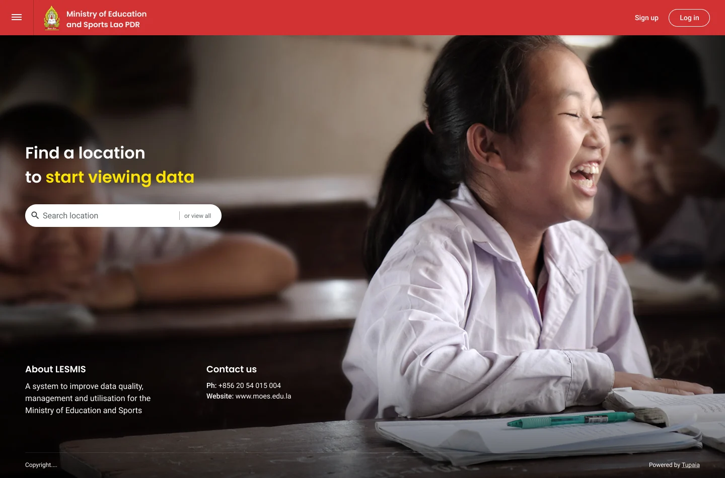 LESMIS, the Ministry of Education and Sports Lao PDR data platform, powered by Tupaia